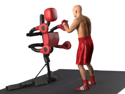 Boxing Dummy with Fighter on Floor Mats Red 3D model