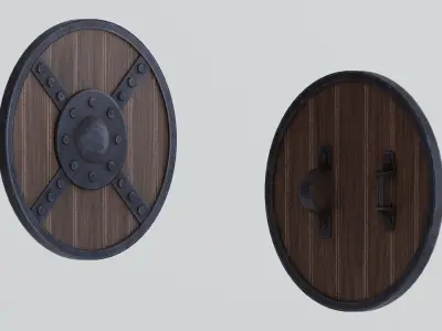 Medieval round wooden shield Low-poly 3D model