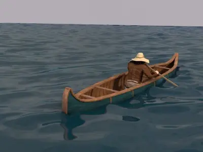 Canoe in ocean Low-poly 3D model