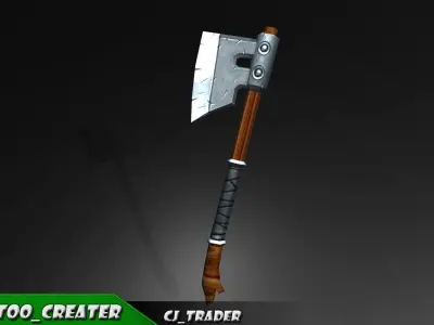 Fantasy modern axe low-poly 3d model Low-poly 3D model