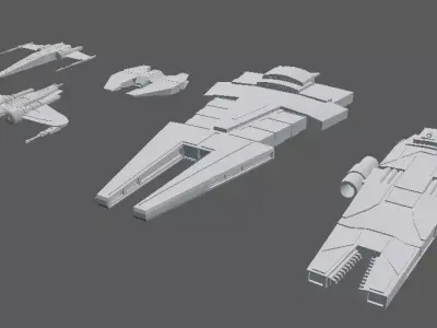 A set of  5 spaceships 3d models Free low-poly 3D model