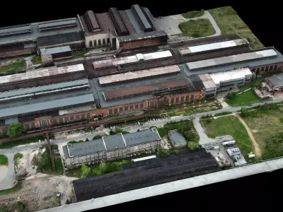 ironworks factory buildings industrial roofs dronescan Low-poly 3D model