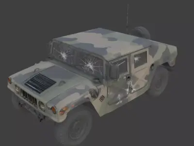 Damaged Armored Humvee Military Vehicle 3D Model v01 Low-poly 3D model