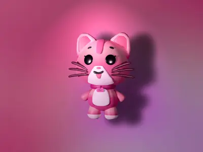 Cartoon pink cat 3D model 3D model