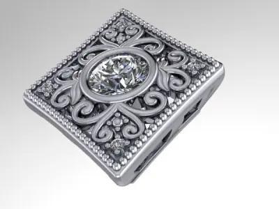 Vintage Custom Antique Engraved style Diamond Solitaire Pendant 3D print model purchase