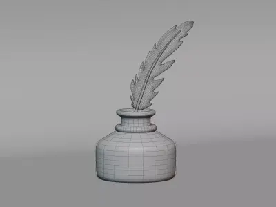 Quill Pen with Inkwell Low-poly 3D model