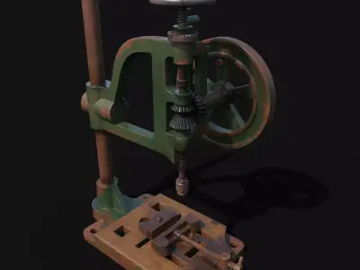  typical mancuna hand- cranked drill  Low-poly 3D model