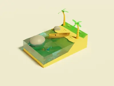 Island scene Low-poly 3D model