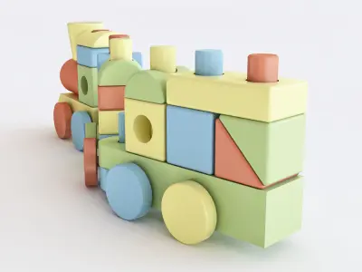 Wooden toy train color 01 3D model
