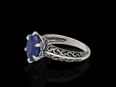 Oval Stone Antique Floral Carving Ring 3D print model