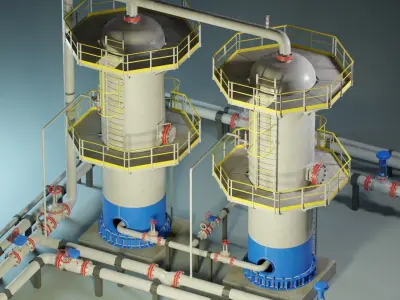 Industrial Vertical Vessel PBR Game Ready Low-poly 3D model