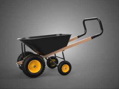 FOUR 4 TIRE WHEEL BURROW WHEELBARROW PUSH TIP LIFTING WOOD FRAME 3D model