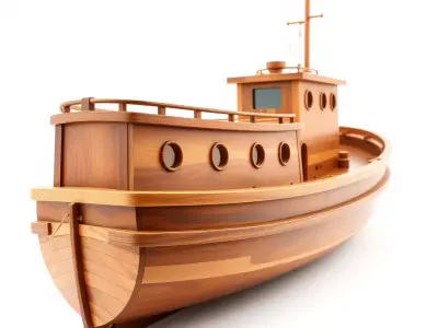 Wooden Tugboat Model Pack for Rendering and Games Low-poly 3D model