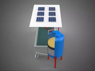 SOLAR CELL RECIRCULATION PUMP WATER FILTER FISH POND AQUACULTURE 3D model