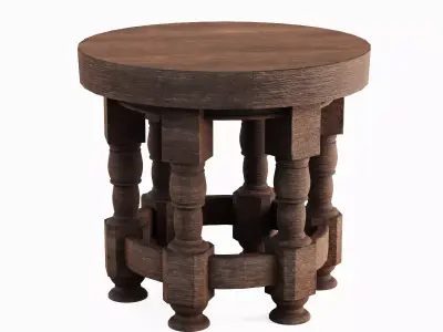 Wooden Round Table 04 3D model