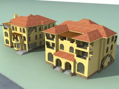 Villa two houses with roof 3D model