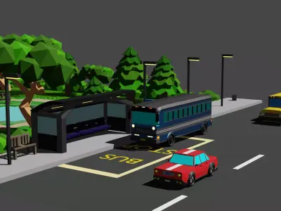 stylized low poly city bus Low-poly 3D model