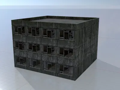 Old military barrack version 1 ruin 1 Low-poly 3D model