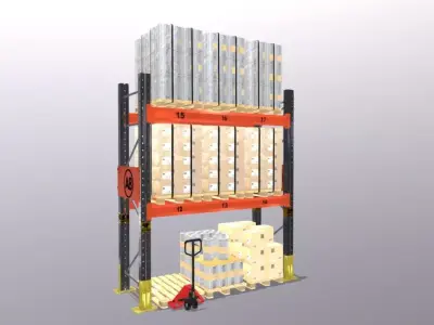 Warehouse Storage System with Hand Truck 3D model
