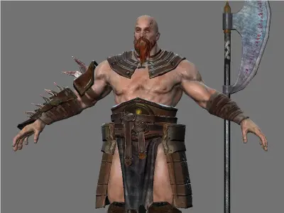 Barbarian 3D model warrior holding sword Low-poly 3D model