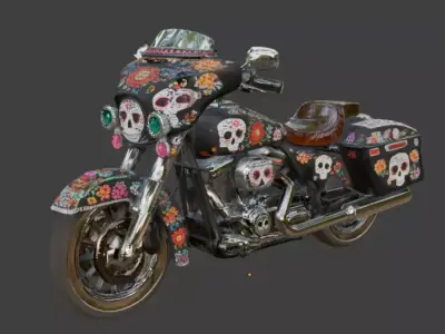 Mexican Dia de los Muertos Bagger Cruiser Motorcycle 3d Low-poly 3D model