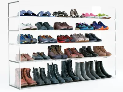 29 pairs of womans and mans shoes boots sneakers sandals slippers 3D model