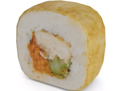 Sushi Fried salmon masago caviar eel teriyaki sauce Low-poly 3D model