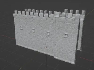 Castle Wall Section and Tower - Game Asset Low-poly 3D model
