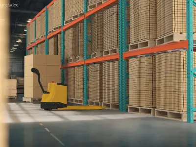 Heavy-Duty Pallet Racking with Net-Wrapped Cargo Green 3D model