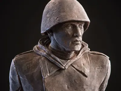 Stone monument to a WWII soldier PBR Low-poly 3D model