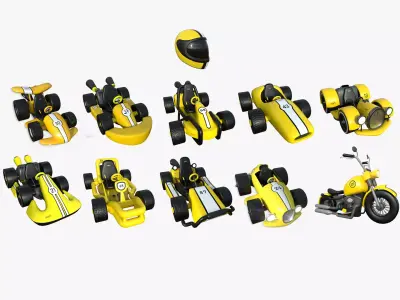 10 Cartoon Karts Yellow Collection - Vehicle Racing Design 3D Model Pack purchase