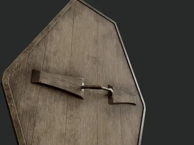 Slavic diamond-shaped shield painted blue with trees symbol Low-poly 3D model