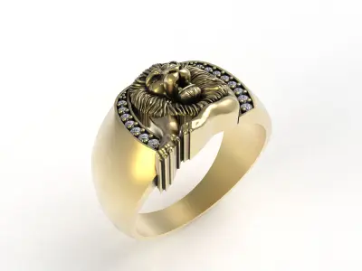 Sitting Lion Diamond Ring 3D print model