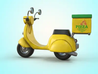 Cartoon Vespa Pizza Delivery  Low-poly 3D model
