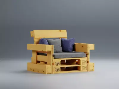 Outdoor Wooden Pallet Furniture Set Low-poly 3D model