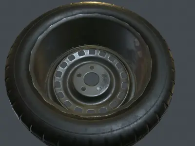Rubber Tire With Rim PBR Game Ready Low-poly 3D model