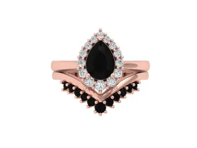 Pear Solitaire Ring Bridal set 3D print model