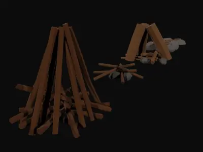 Survival Fires Pack Low Poly Low-poly 3D model