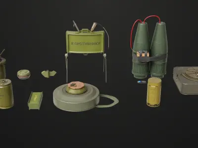 Mine Bomb Collection Single Mat All PBR Unity UE Textures 3D model