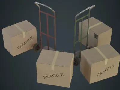Hand Truck And Boxes 3B Low-poly 3D model