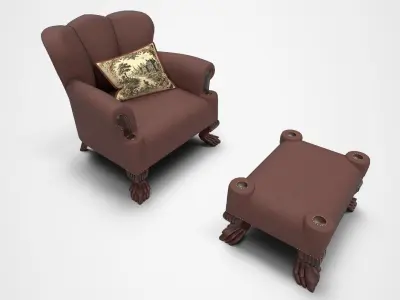 Victorian leather armchair and footrest TRAILHAVEN Low-poly 3D model