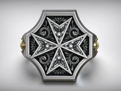Maltese Cross Sword Signet Ring 3D print model