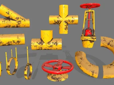 pipe set valve Low-poly 3D model