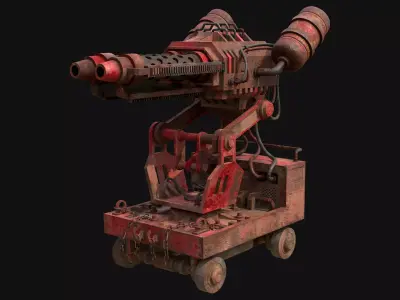 Flamethrower Turret-1-Rusty-Red 3D model