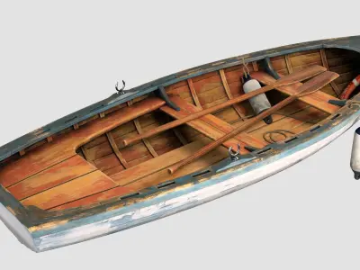 Small Wooden Boat Low-poly 3D model