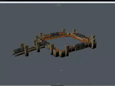 Fortress building in computer screen 3D model