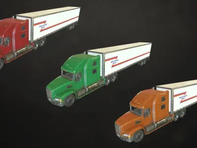 Semi Truck Van Trailer Low-poly 3D model
