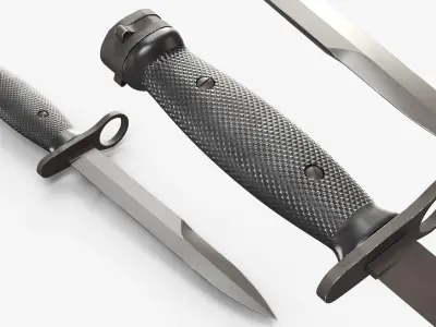M7 Bayonet Knife with Muzzle Ring and Crossguard Black 3D model