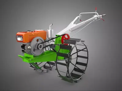HAND WALKING TRACTOR DIESEL CAGE WHEEL TILLER RICE PADDY FIELD 3D model