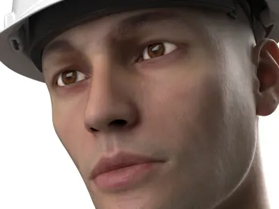 Protective Construction Helmet on Male Head White 3D model